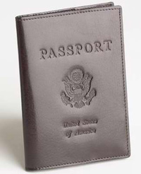 black leather passport cover with debossed passport design